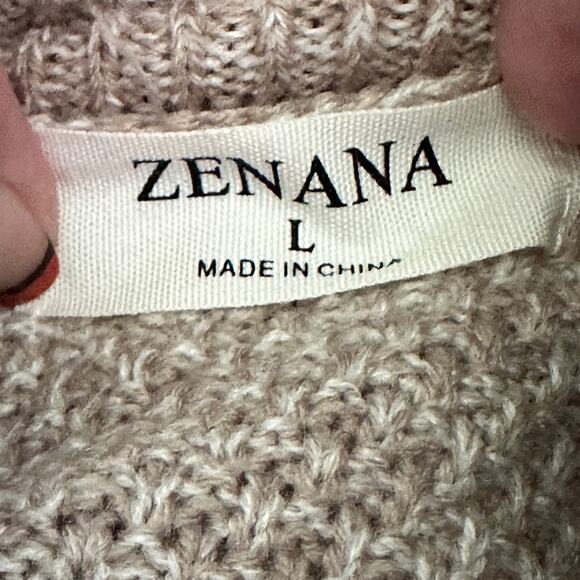 NWOT Color Block Cable Knit Turtle Neck Sweater Brown/White size Large - Picture 4 of 5